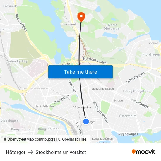 Hötorget to Stockholms universitet map