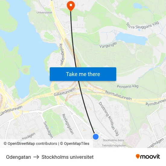 Odengatan to Stockholms universitet map