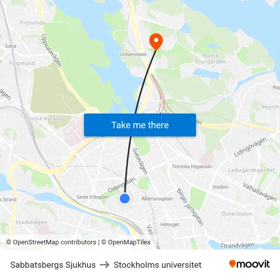 Sabbatsbergs Sjukhus to Stockholms universitet map
