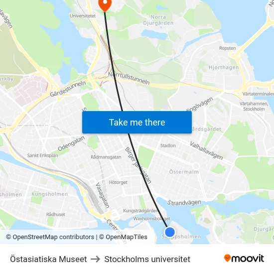 Östasiatiska Museet to Stockholms universitet map