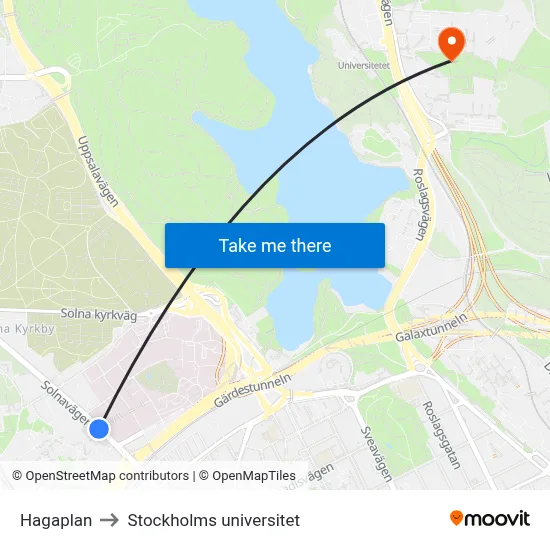 Hagaplan to Stockholms universitet map