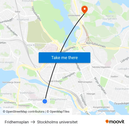 Fridhemsplan to Stockholms universitet map