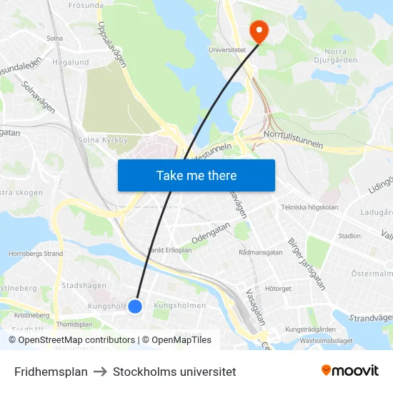 Fridhemsplan to Stockholms universitet map