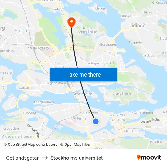 Gotlandsgatan to Stockholms universitet map