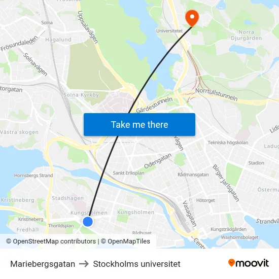 Mariebergsgatan to Stockholms universitet map