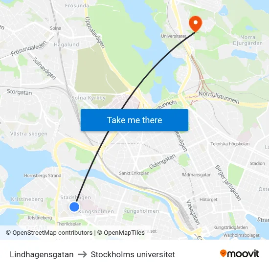 Lindhagensgatan to Stockholms universitet map