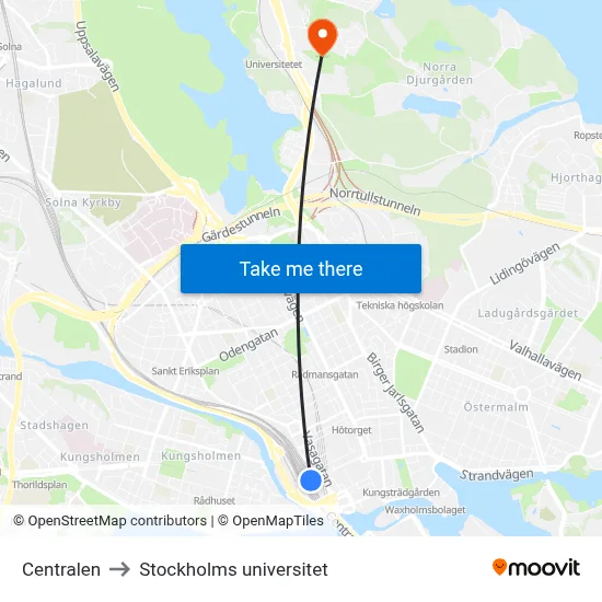 Centralen to Stockholms universitet map