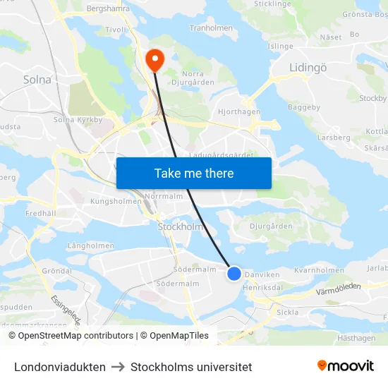 Londonviadukten to Stockholms universitet map