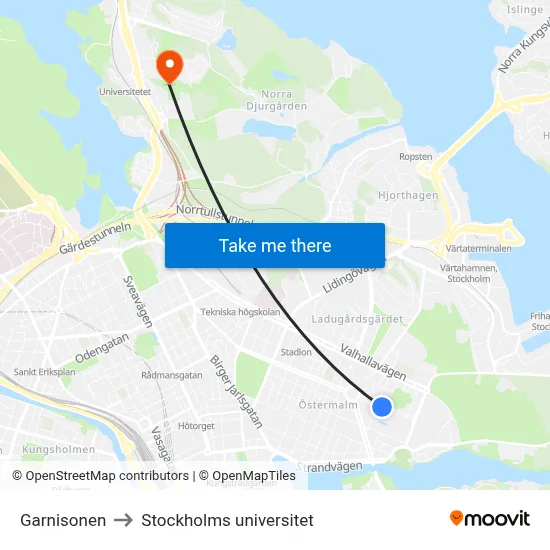 Garnisonen to Stockholms universitet map