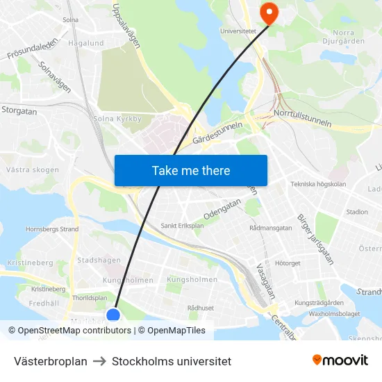 Västerbroplan to Stockholms universitet map