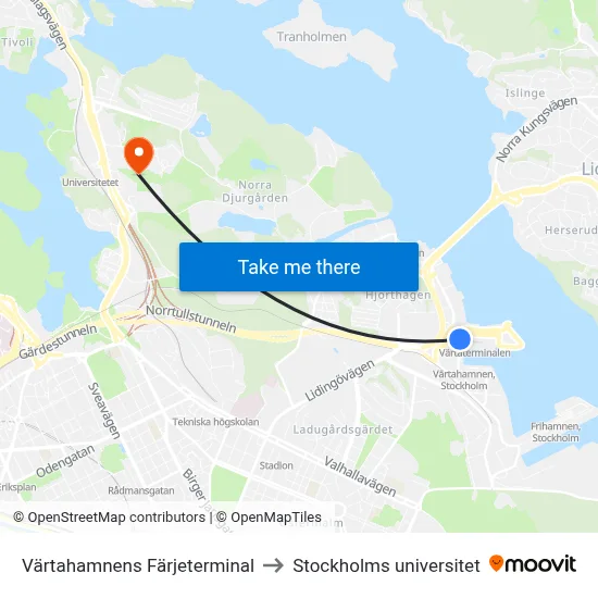 Värtahamnens Färjeterminal to Stockholms universitet map