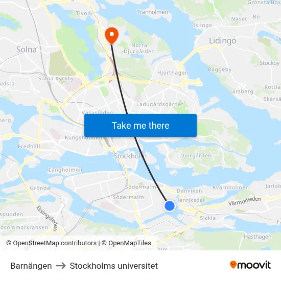 Barnängen to Stockholms universitet map