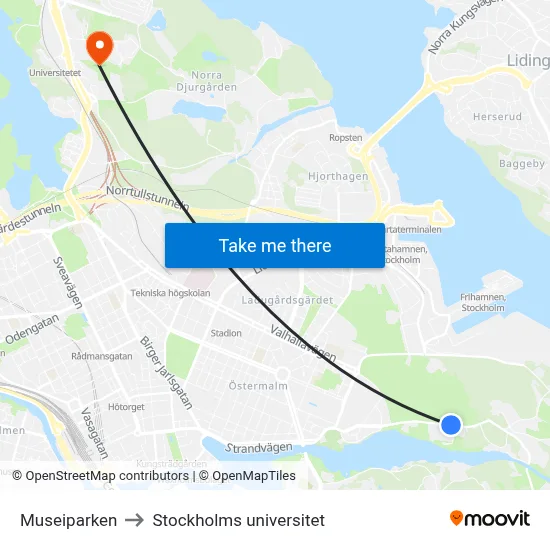 Museiparken to Stockholms universitet map