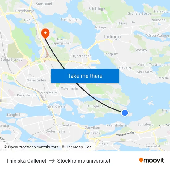 Thielska Galleriet to Stockholms universitet map