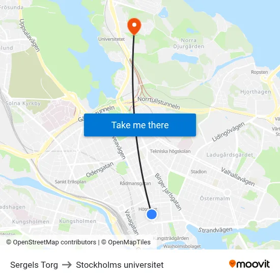 Sergels Torg to Stockholms universitet map