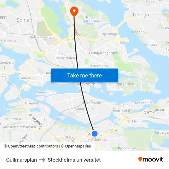 Gullmarsplan to Stockholms universitet map