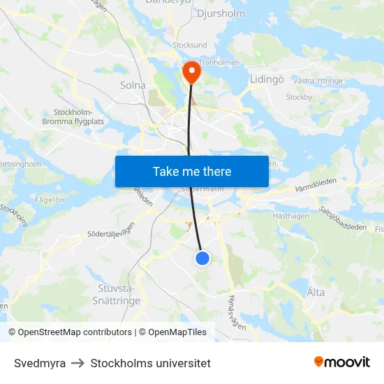 Svedmyra to Stockholms universitet map