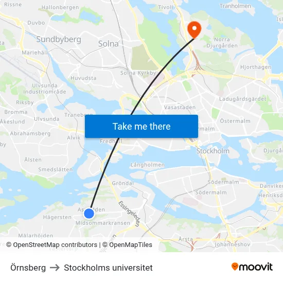 Örnsberg to Stockholms universitet map