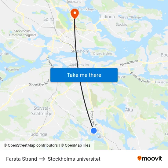 Farsta Strand to Stockholms universitet map