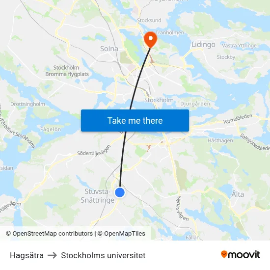 Hagsätra to Stockholms universitet map