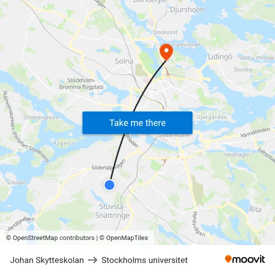 Johan Skytteskolan to Stockholms universitet map