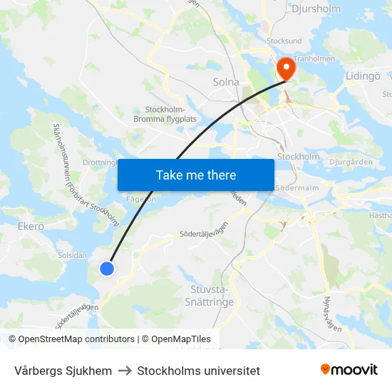 Vårbergs Sjukhem to Stockholms universitet map