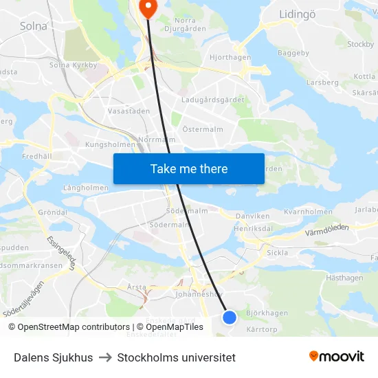Dalens Sjukhus to Stockholms universitet map