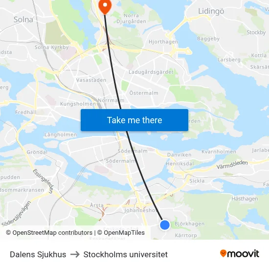 Dalens Sjukhus to Stockholms universitet map