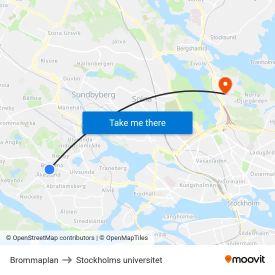 Brommaplan to Stockholms universitet map
