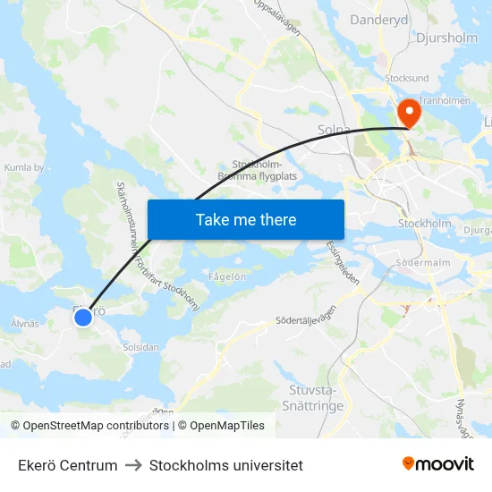Ekerö Centrum to Stockholms universitet map