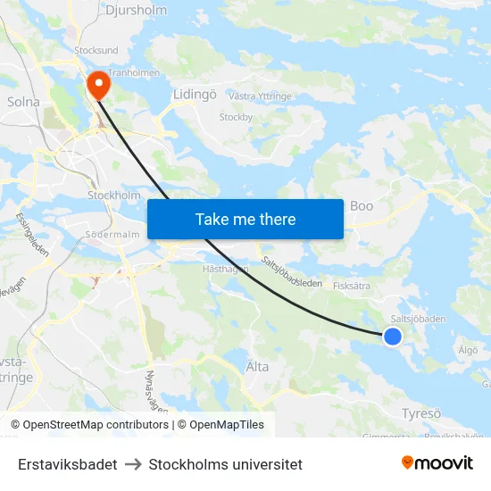 Erstaviksbadet to Stockholms universitet map