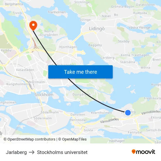Jarlaberg to Stockholms universitet map