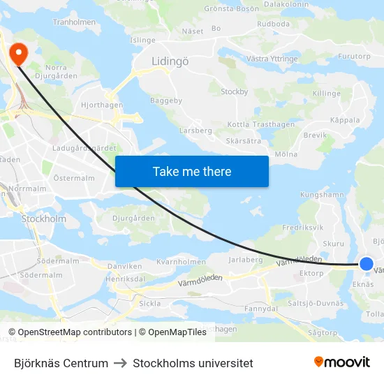 Björknäs Centrum to Stockholms universitet map