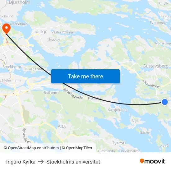 Ingarö Kyrka to Stockholms universitet map