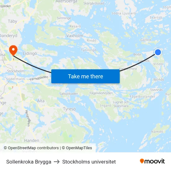 Sollenkroka Brygga to Stockholms universitet map