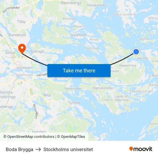 Boda Brygga to Stockholms universitet map