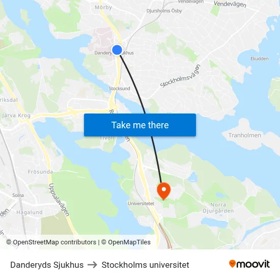 Danderyds Sjukhus to Stockholms universitet map