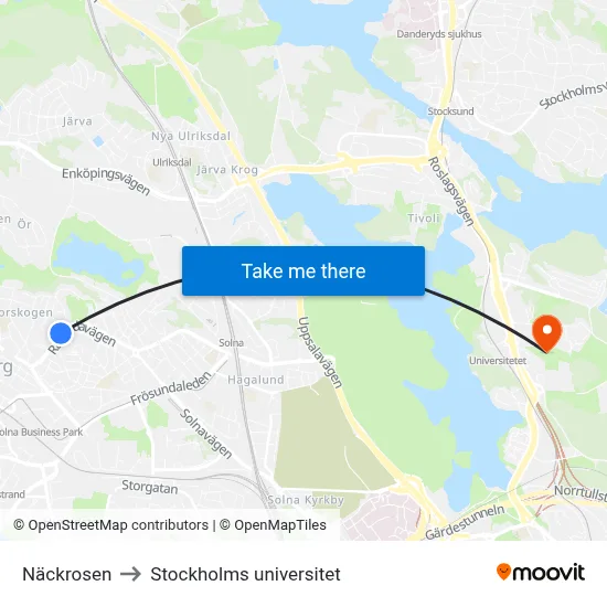 Näckrosen to Stockholms universitet map