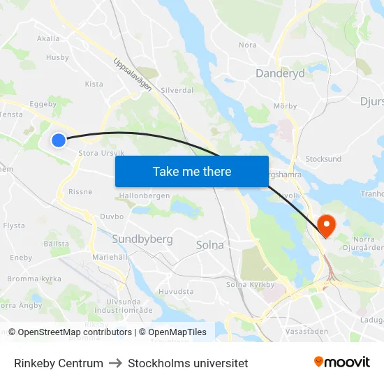 Rinkeby Centrum to Stockholms universitet map