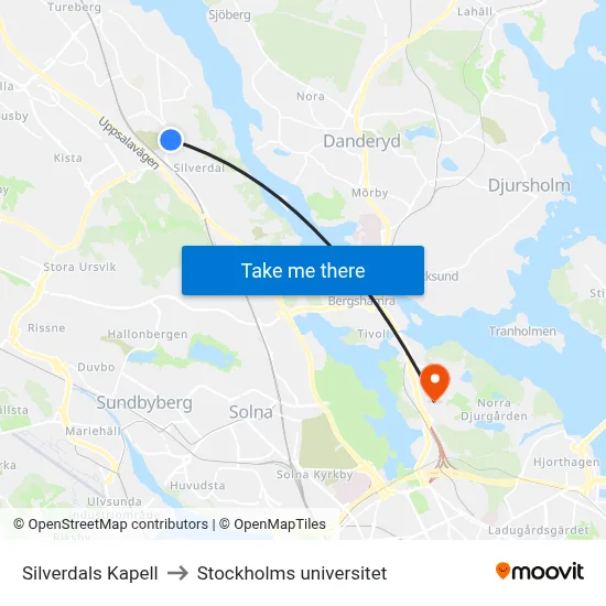Silverdals Kapell to Stockholms universitet map