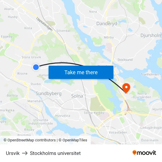 Ursvik to Stockholms universitet map
