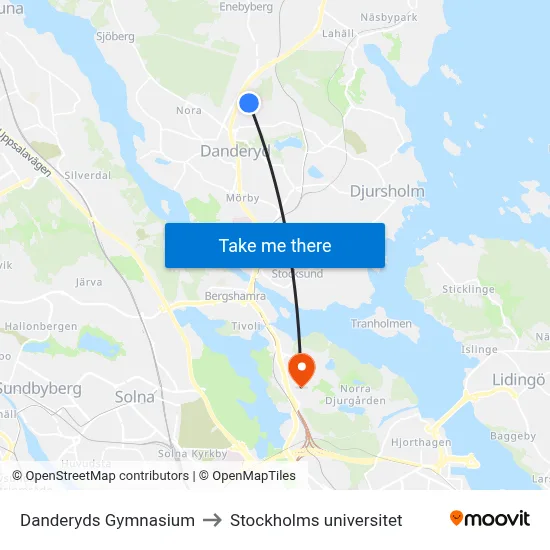 Danderyds Gymnasium to Stockholms universitet map