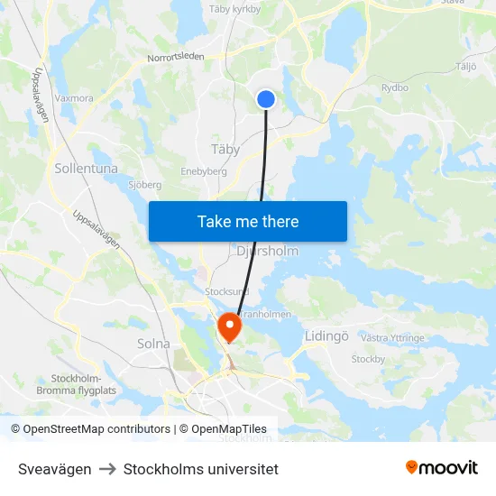 Sveavägen to Stockholms universitet map
