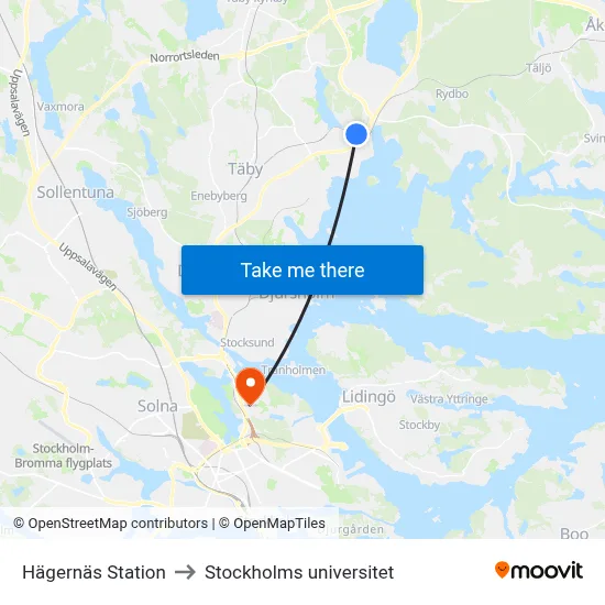 Hägernäs Station to Stockholms universitet map