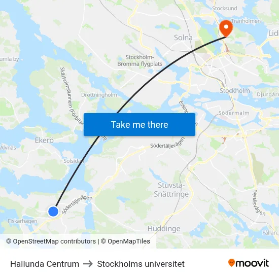Hallunda Centrum to Stockholms universitet map