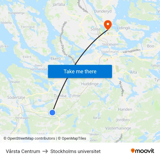 Vårsta Centrum to Stockholms universitet map