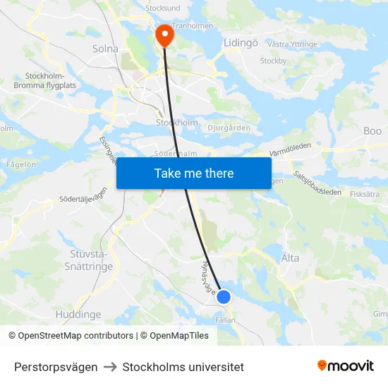 Perstorpsvägen to Stockholms universitet map