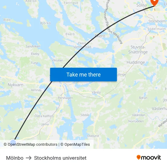 Mölnbo to Stockholms universitet map