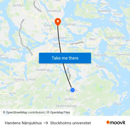 Handens Närsjukhus to Stockholms universitet map