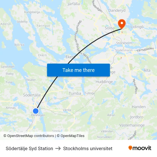 Södertälje Syd Station to Stockholms universitet map
